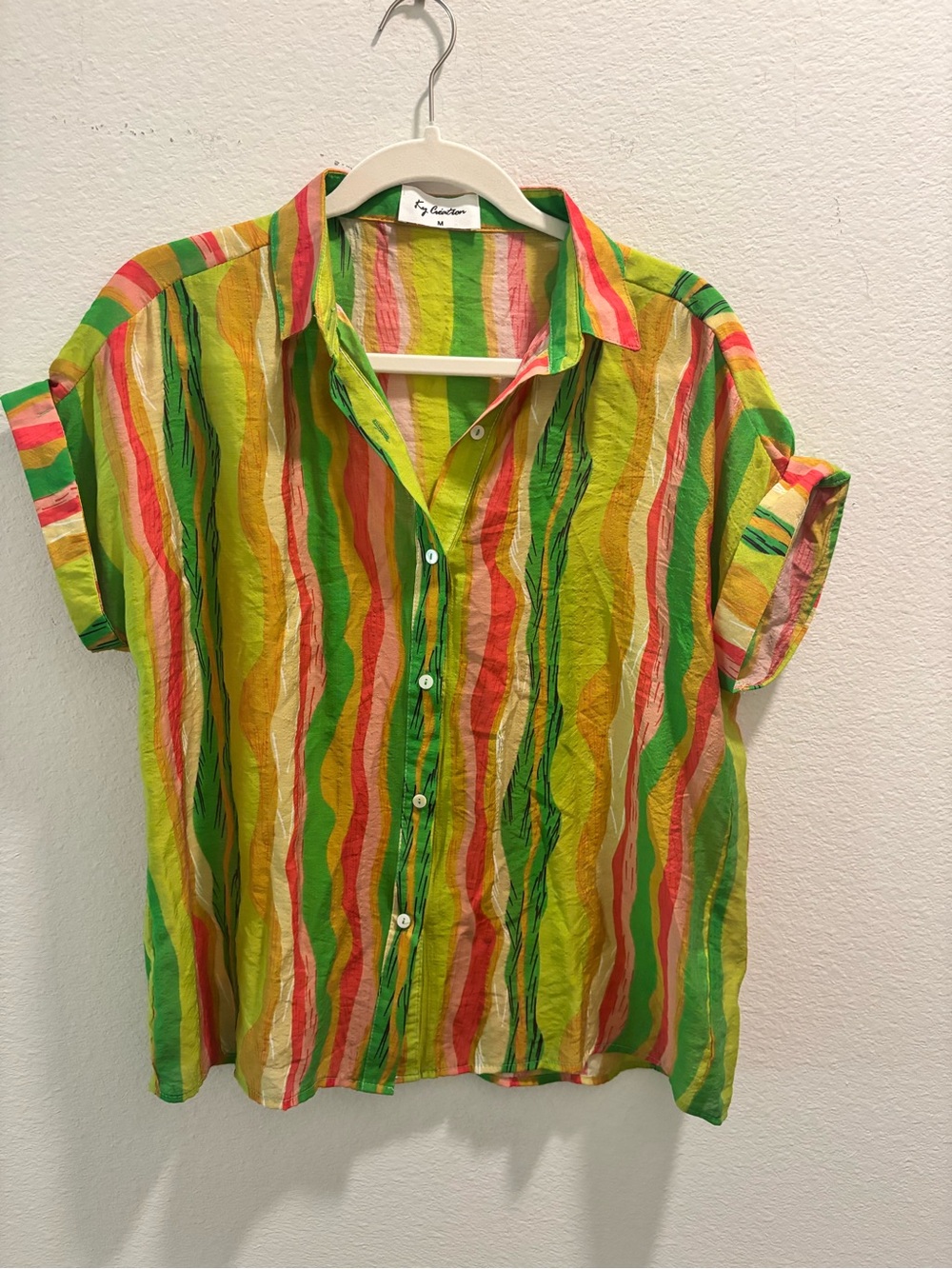 Ky Creations Stripe Short-Sleeve Button Shirt, size M